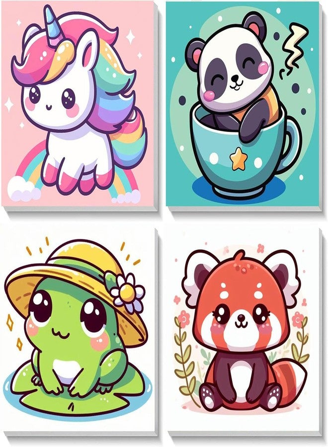 HOIYLDS Framed 4 Pack Paint by Number for Kids, Cute Animals Paint by Numbers for Kids Ages 8-12, Paint by Numbers Kits Children Beginner, DIY Acrylic Oil Painting for Home Wall Decor (8x8inch) - Image 1